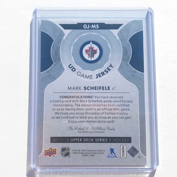 Mark Scheifele Upper Deck Game-Used Jersey Card Winnipeg Jets 2017/18 - Picture 2 of 2
